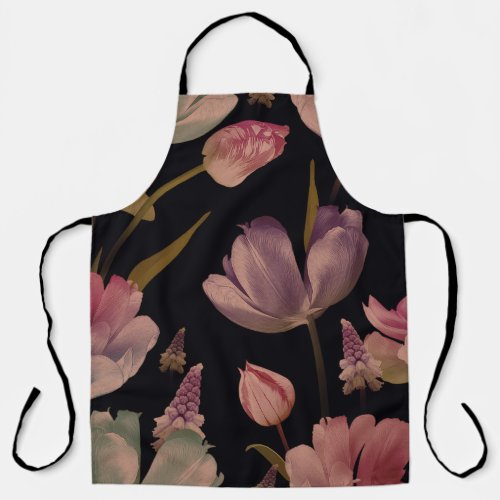 Floral tulips muscari vintage seamless apron