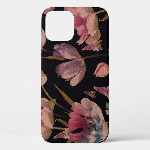 Floral tulips muscari vintage seamless iPhone 12 case