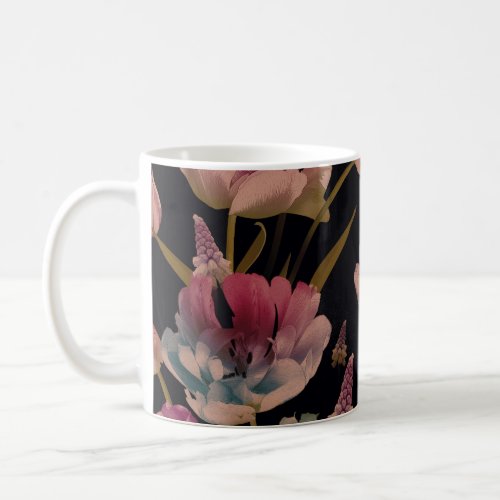Floral tulips muscari vintage seamless coffee mug