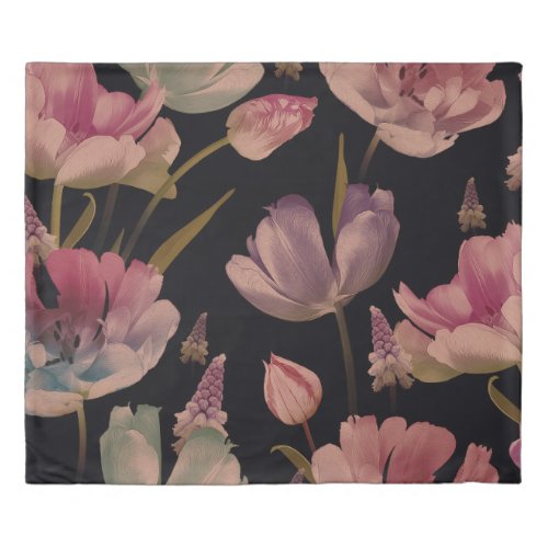 Floral tulips muscari vintage seamless duvet cover