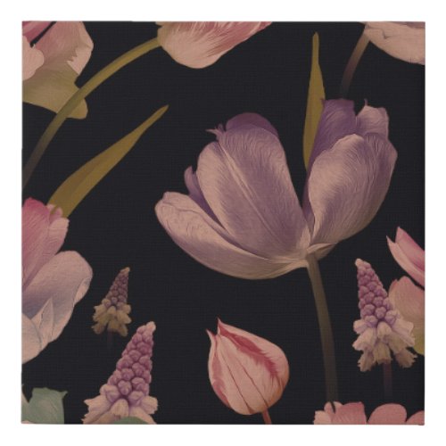 Floral tulips muscari vintage seamless faux canvas print