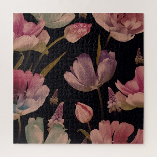 Floral tulips muscari vintage seamless jigsaw puzzle