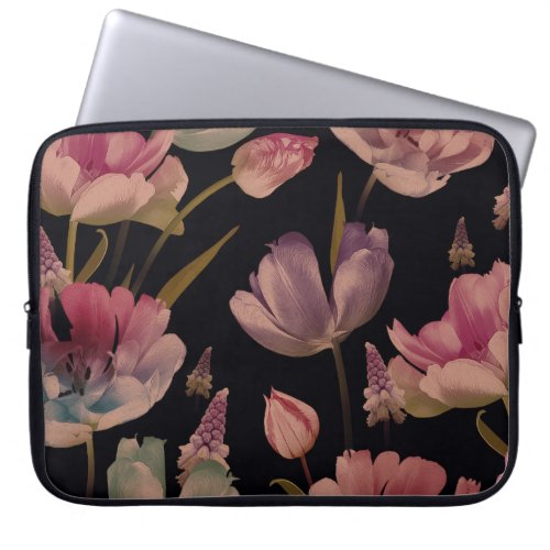 Floral tulips muscari vintage seamless laptop sleeve