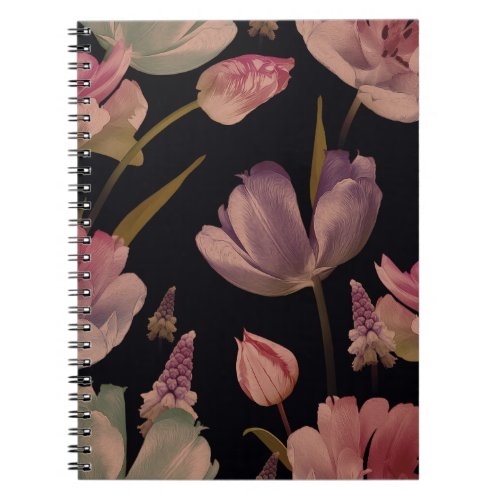 Floral tulips muscari vintage seamless notebook