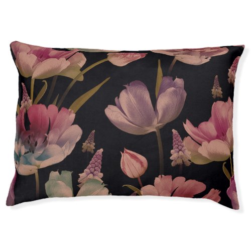 Floral tulips muscari vintage seamless pet bed