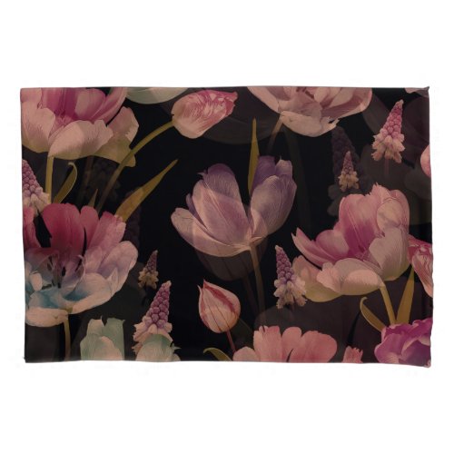 Floral tulips muscari vintage seamless pillow case