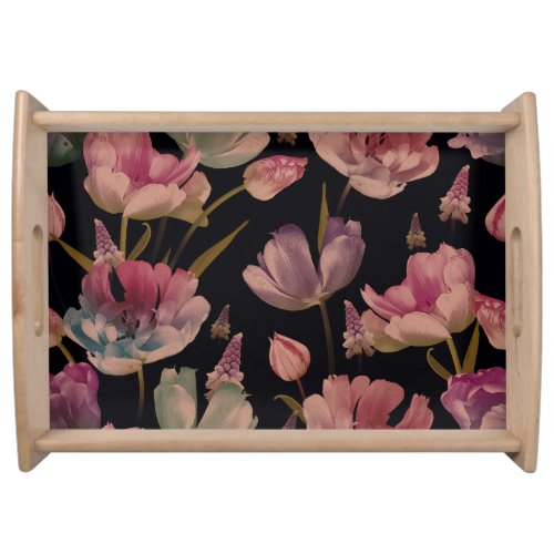 Floral tulips muscari vintage seamless serving tray