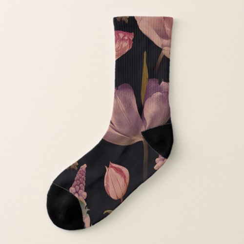 Floral tulips muscari vintage seamless socks