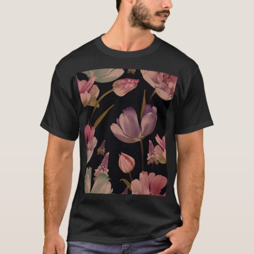 Floral tulips muscari vintage seamless T_Shirt