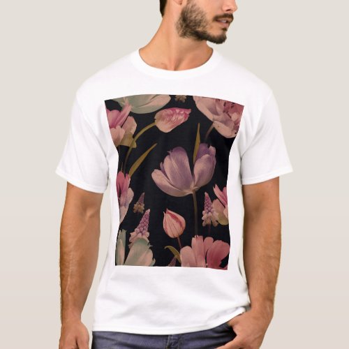 Floral tulips muscari vintage seamless T_Shirt