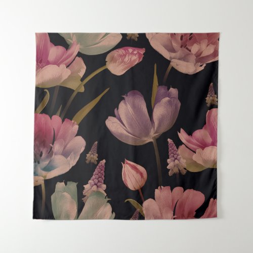 Floral tulips muscari vintage seamless tapestry