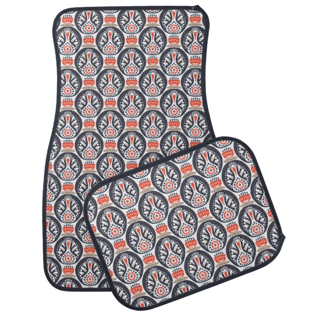 Floral Turkey Folk Art Pattern Car Floor Mat (Set)