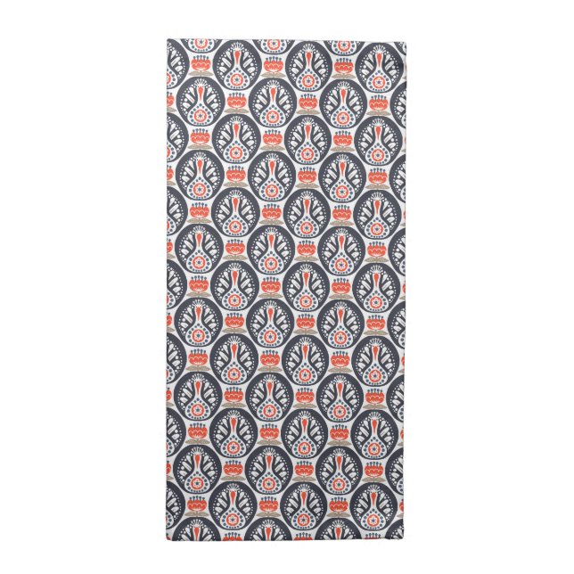 Floral Turkey Folk Art Pattern Cloth Napkin (Half Fold)