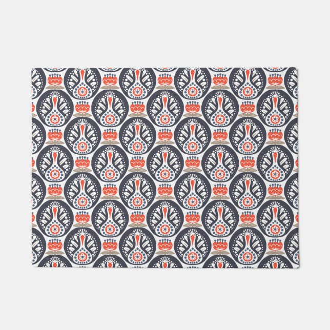 Floral Turkey Folk Art Pattern Doormat (Front)