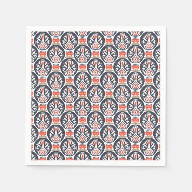 Floral Turkey Folk Art Pattern Napkins (Front)