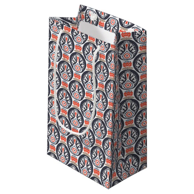 Floral Turkey Folk Art Pattern Small Gift Bag (Front Angled)