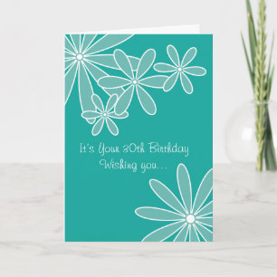 Floral Turquoise 30th Birthday Card