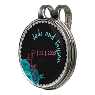 Floral Turquoise and Mauve Elegant Rhinestone Golf Hat Clip