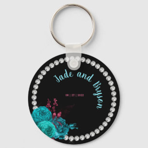 Floral Turquoise and Mauve Elegant Rhinestone Keychain