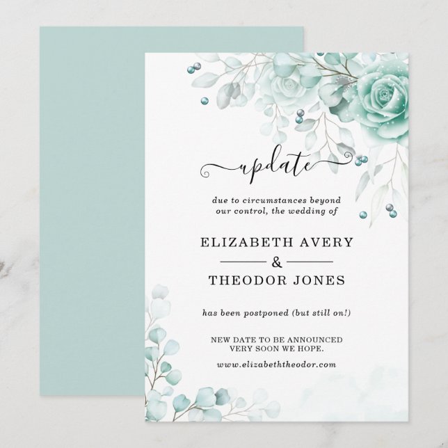 Floral Turquoise and sage greens Wedding Update Invitation (Front/Back)