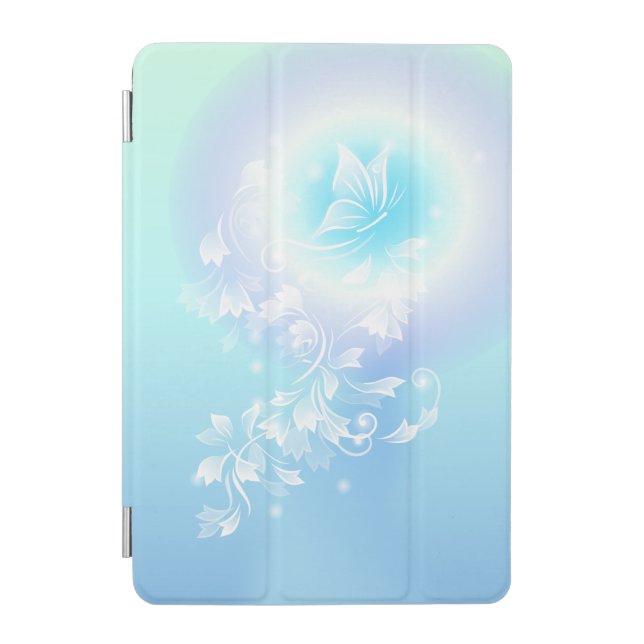 Floral Turquoise Butterfly iPad Mini Cover (Front)