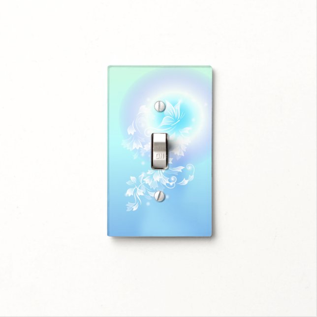 Floral Turquoise Butterfly Light Switch Cover (In Situ)