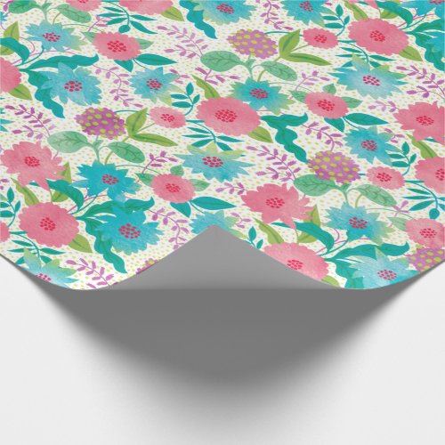 Floral Turquoise Coral Pink Watercolor Pattern Wrapping Paper