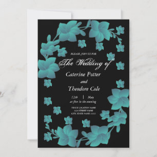 Floral,turquoise flowers invitation