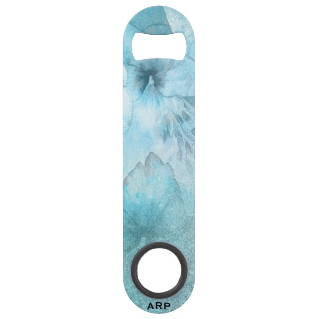 *~* Floral Turquoise Glitter Celestial Watercolor Bar Key (Front)