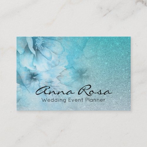  Floral Turquoise Glitter Celestial Watercolor Business Card