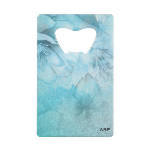 *~* Floral Turquoise Glitter Watercolor Celestial Credit Card Bottle Opener