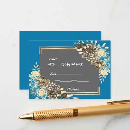 Floral Turquoise Gray  Pale Yellow Wedding Enclosure Card