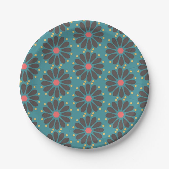 Floral - turquoise paper plates (Front)
