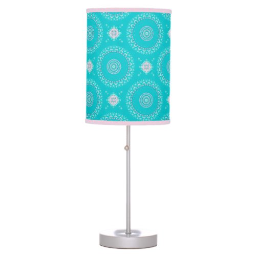 Floral Turquoise Pink Mandala Pattern Table Lamp