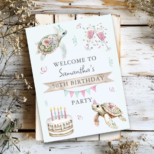 Floral Turtle Birthday Party Welcome Poster