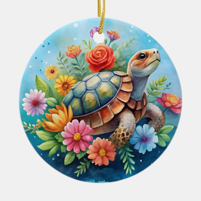 Floral Turtle Ceramic Ornament (Front)