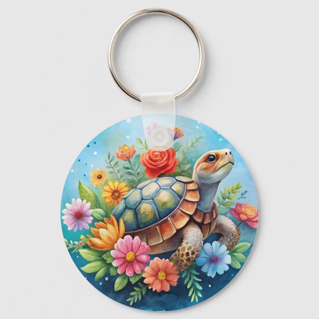 Floral Turtle Keychain (Front)
