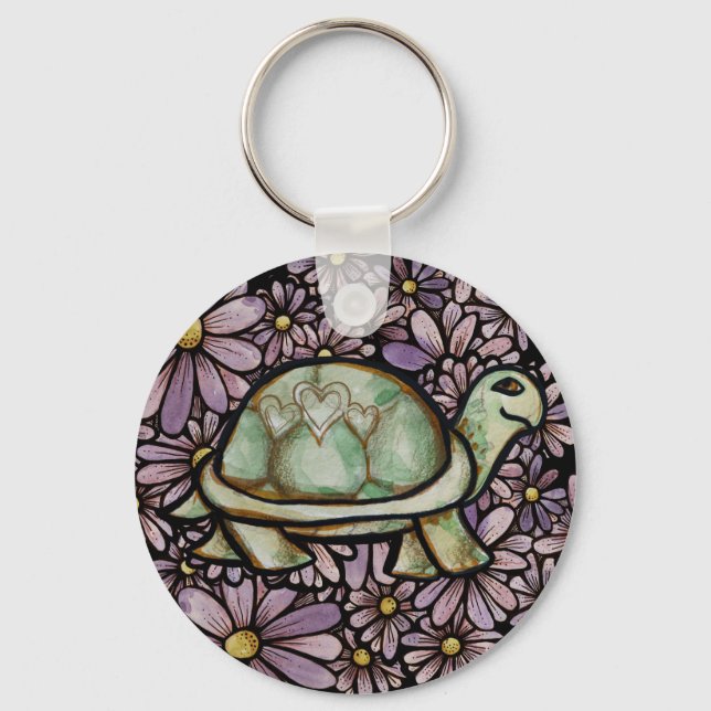 Floral Turtle Love cute Turtles Heart shell        Keychain (Front)