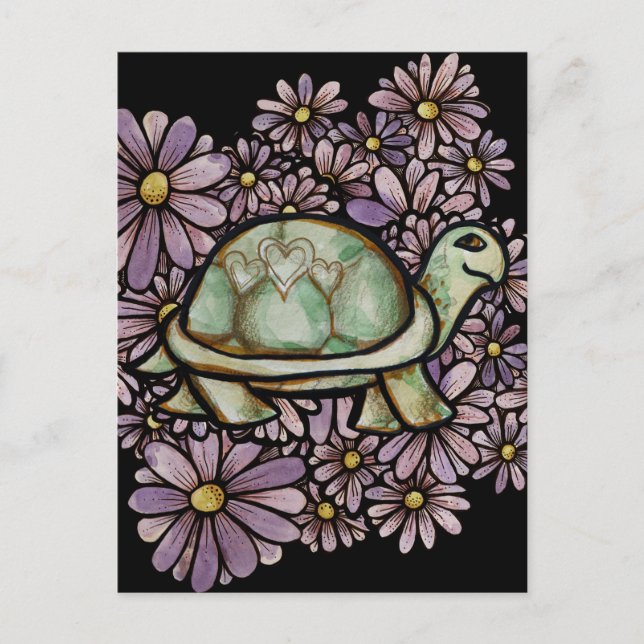 Floral Turtle Love cute Turtles Heart shell        Postcard (Front)