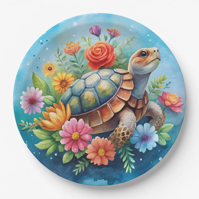 Floral Turtle Paper Plates (Front)