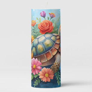 Floral Turtle Pillar Candle