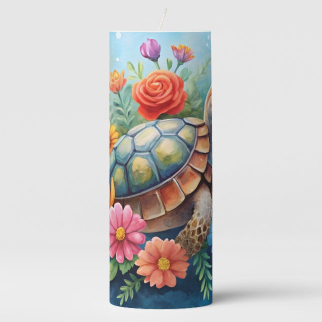 Floral Turtle Pillar Candle (Front)