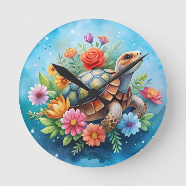 Floral Turtle Round Clock (Front)