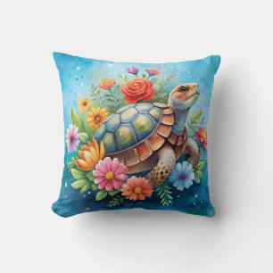 Floral Turtle Throw Pillow
