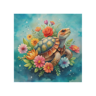 Floral Turtle Wood Wall Art