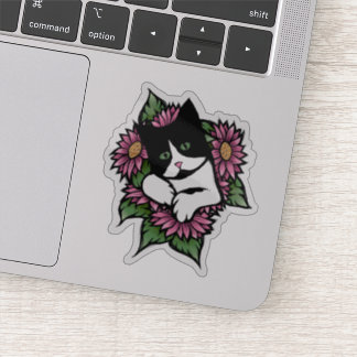 Floral Tuxedo Cat Sticker