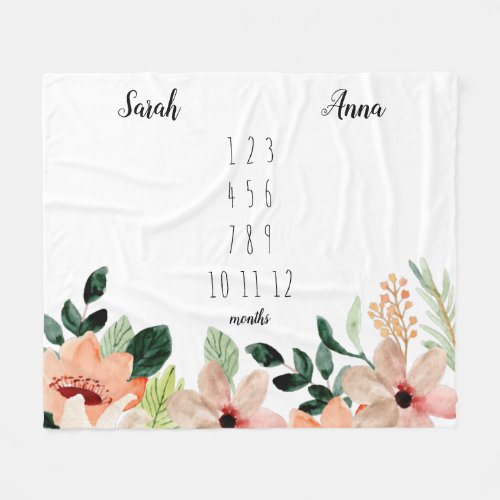 Floral Twin Girls Milestone Blanket 