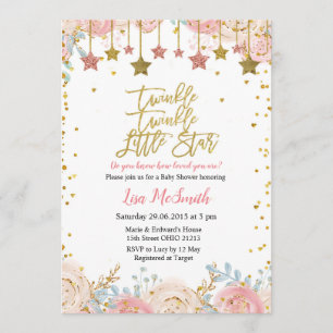 Floral Twinkle Twinkle Little Star Baby Shower Invitation