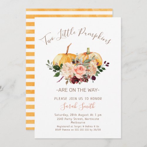 Floral Twins Two Little Pumpkins Baby Shower Invitation