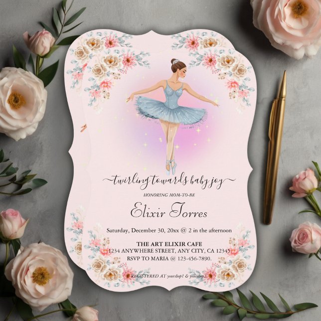 Floral Twirling Ballerina Watercolor Baby Shower Invitation (Creator Uploaded)
